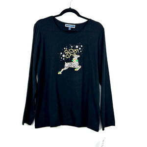 Karen Scott Sweater Womens XLarge Black Long Sleeve Reindeer Graphic Holiday